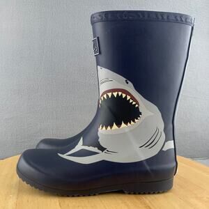 Joules Rain Boots Blue Rubber Slip-On Shark Waterproof Kids Size 1 US